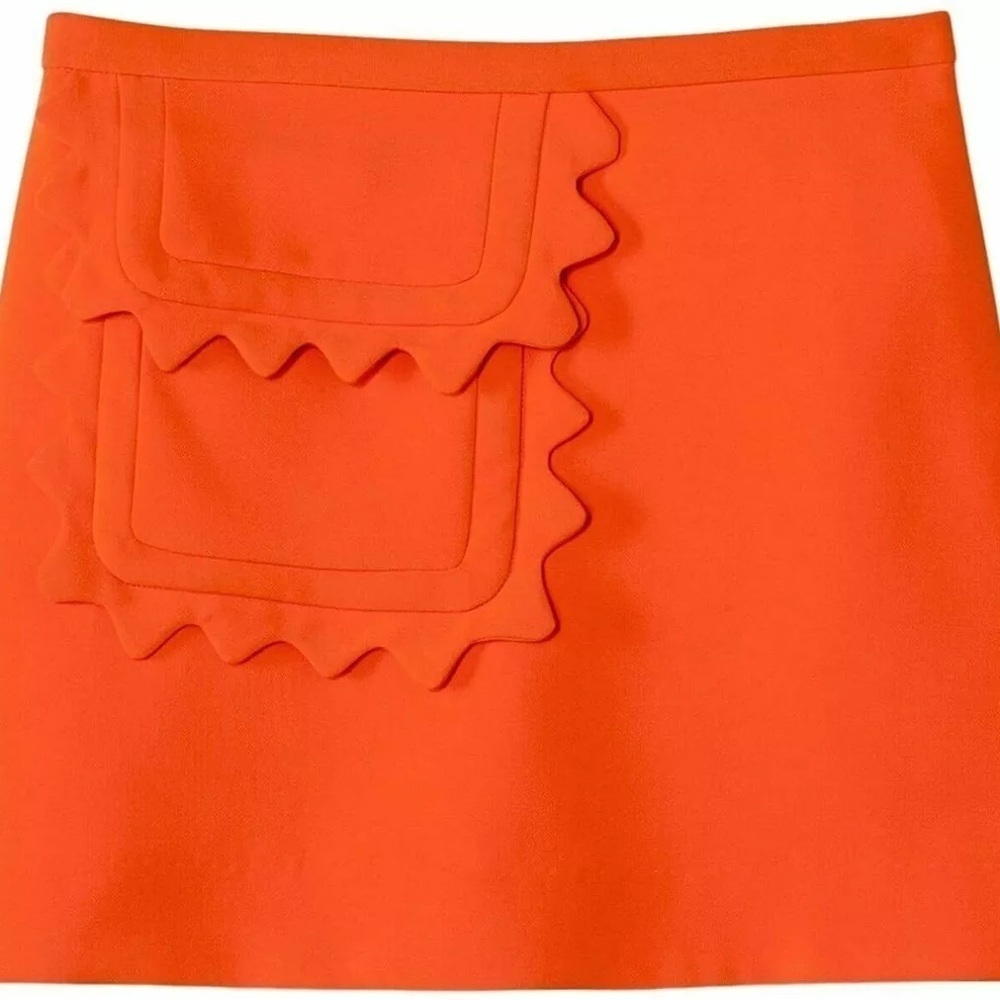 VICTORIA BECKHAM Orange Twill Mini Skirt Scallop Trim Pocket Large - Picture 9 of 10